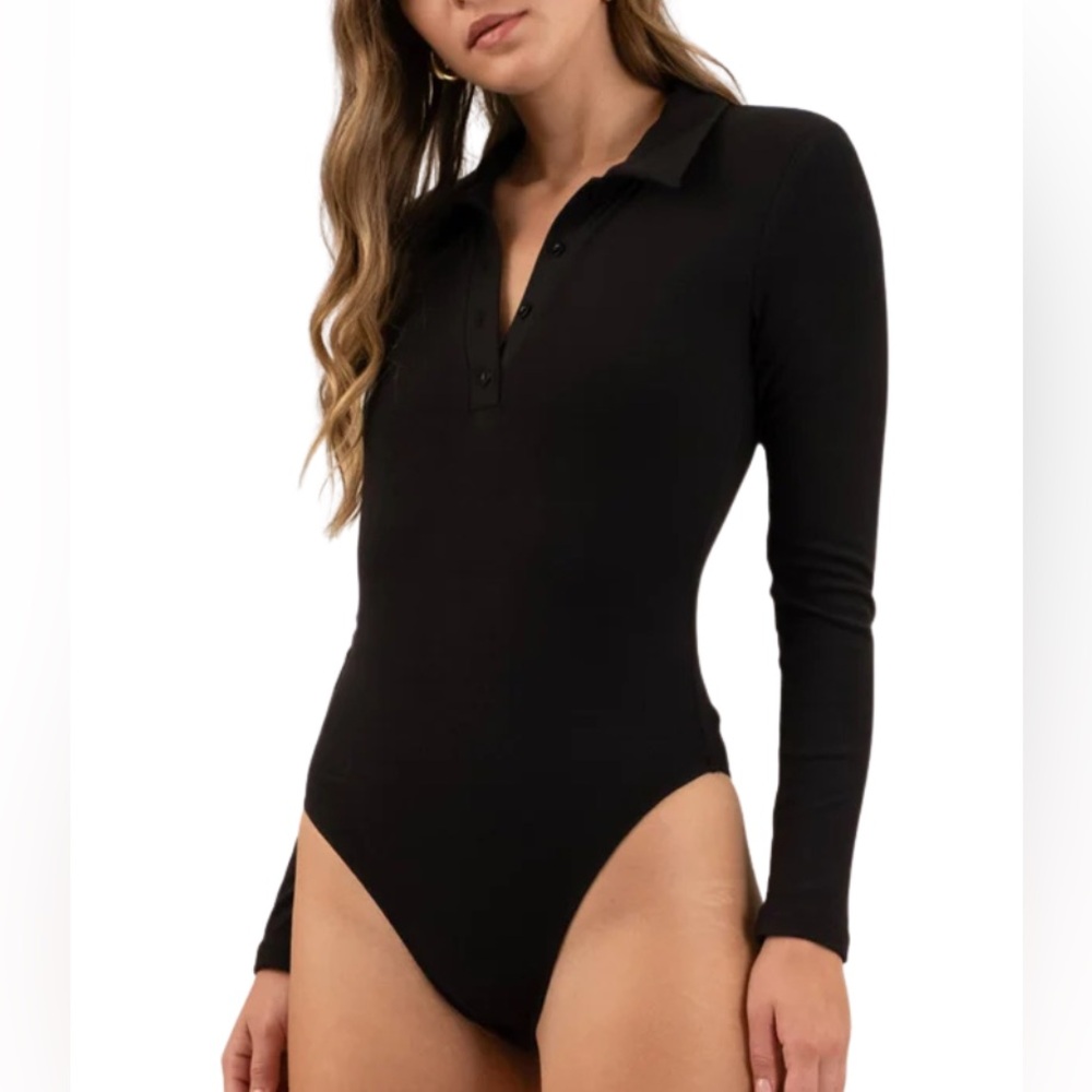 The Workshop Black Long-Sleeve Polo Bodysuit